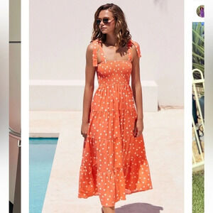 Mister Zimi Orange Printed Polka Dot Maxi Dress Size US 4